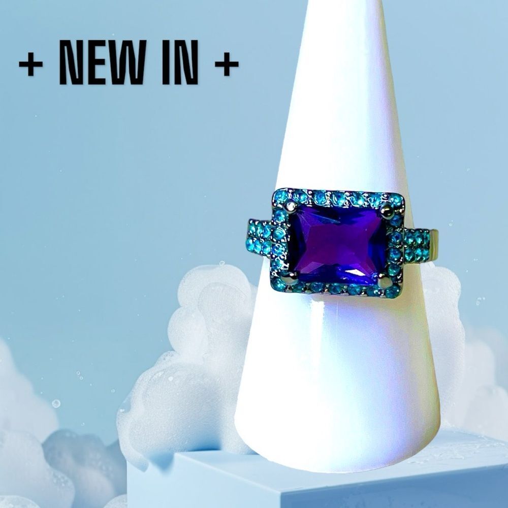 New Black Gold Plated Sterling Silver Square-Cut Lab-created amethysts Ring